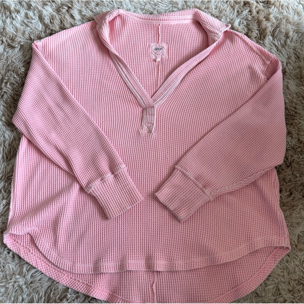Aerie Pink Waffle Knit Pullover